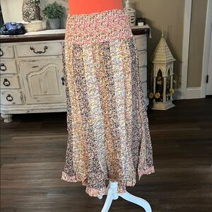 Marrakech Pink Floral Tiered Maxi Skirt with Smocked Waist